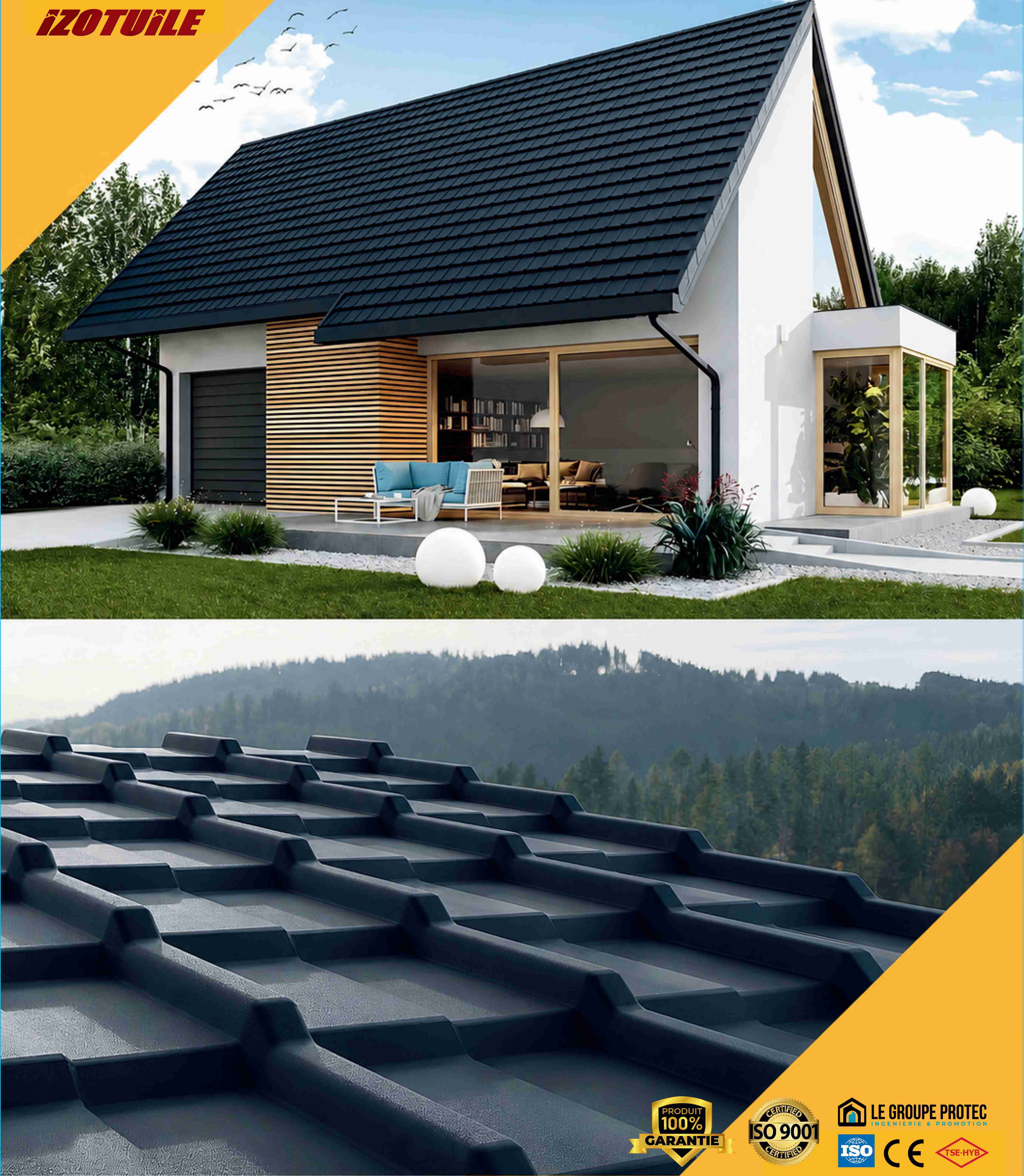 Euroglaze anthracite, toiture en PVC acrylique IZOTUILE